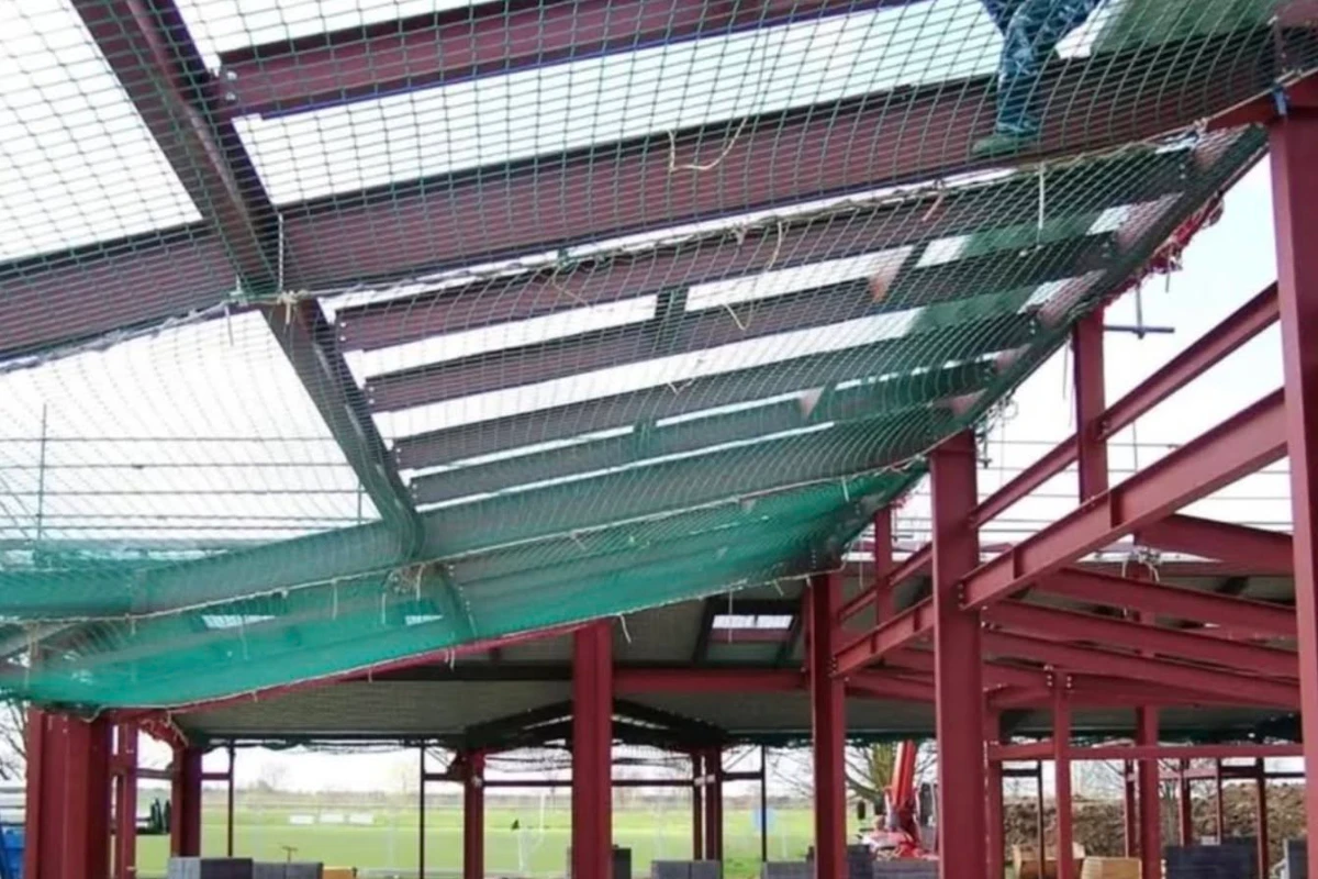 Safety netting installed around a steel frame construction project
